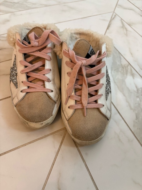 Golden Goose White Sneakers with Pink Laces and Silver Glitter Star - Picture 2 of 5